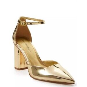 Marc Fisher Pointed Toe Metallic Ankle Strap Heel gold size 9